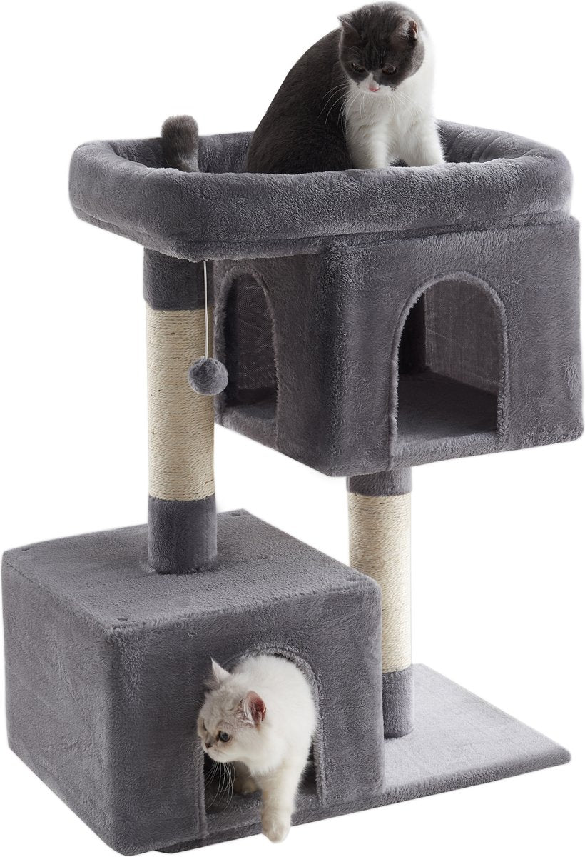  ACAZA Katten Krabpaal Met Aparte Huisjes En Hoge Kat Mand - Licht Grijs