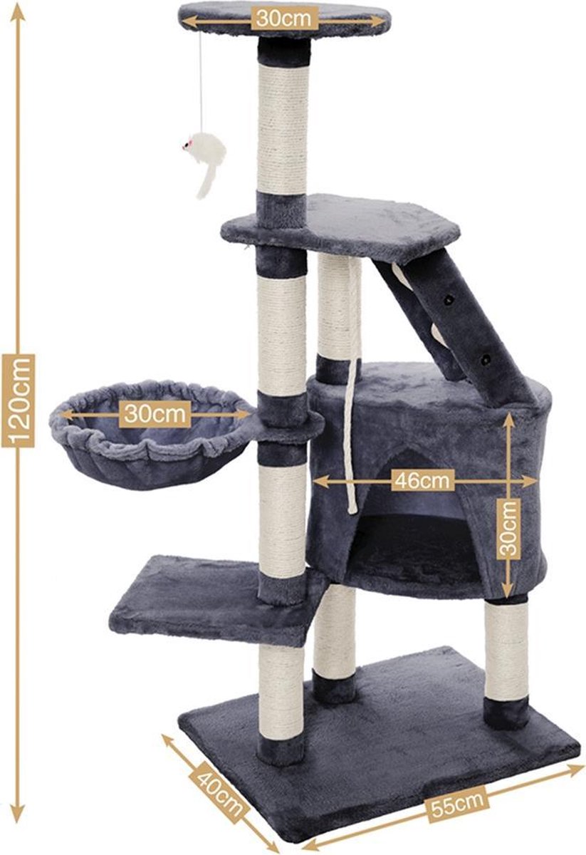 Merkloos MC Star Krabpaal Voor Grote Katten Cat Tree - 55 X 40 X 120 Cm - Grijs