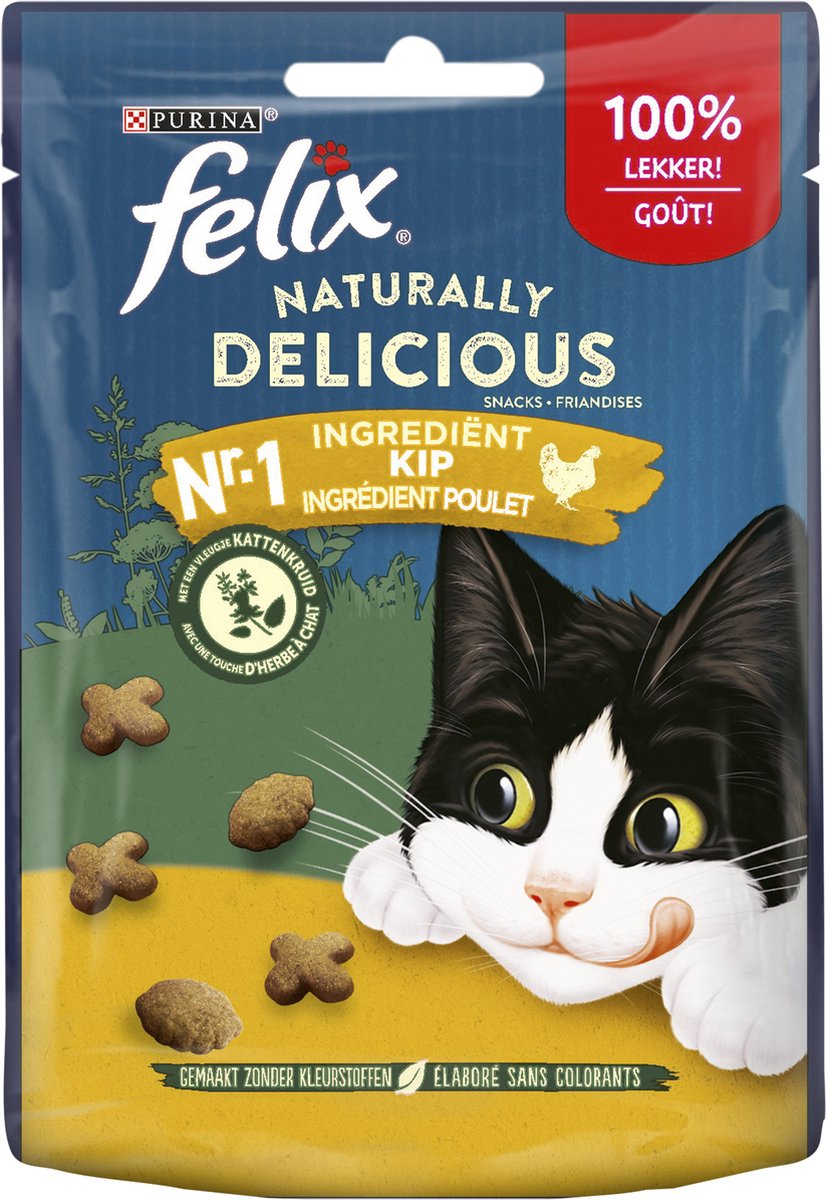  Felix Naturally Delicious Kip &amp; Catnip - Kattensnacks - 8 X 50g