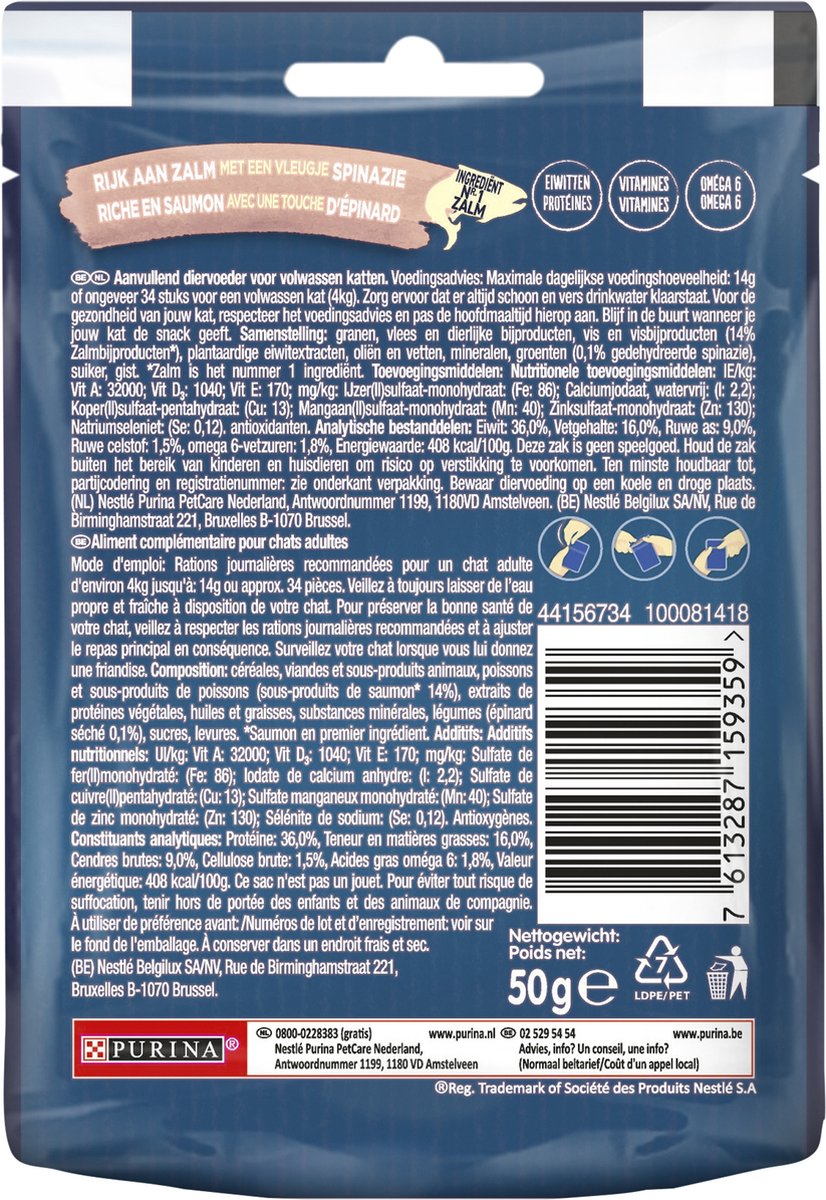  Felix Naturally Delicious Zalm &amp; Spinazie - Kattensnacks - 8 X 50g