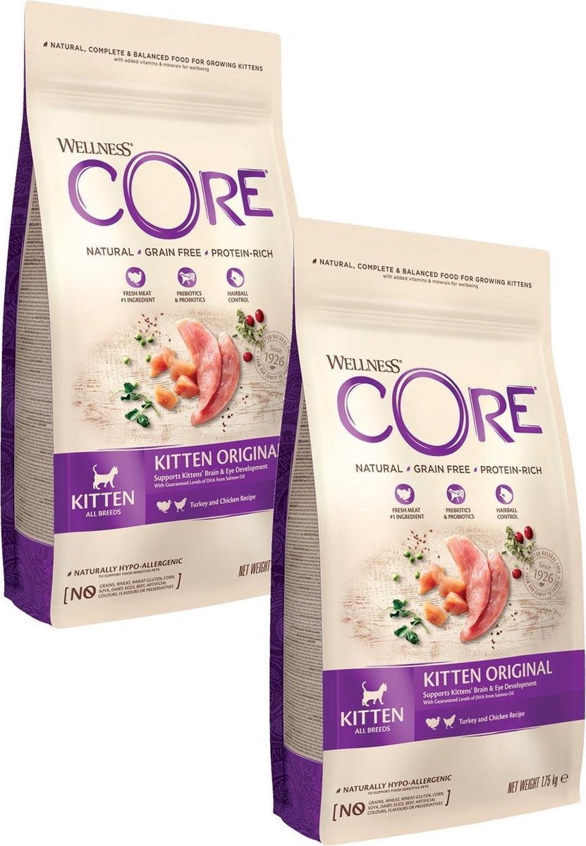  Wellness Core Grain Free Kitten Kalkoen&amp;Kip - Kattenvoer - 2 X 1.75 Kg