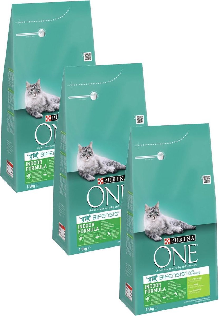  Purina One Indoor Formula Kalkoen - Kattenvoer - 3 X 1.5 Kg