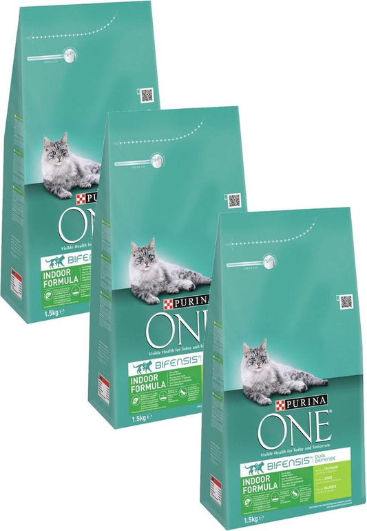  Purina One Indoor Formula Kalkoen - Kattenvoer - 3 X 1.5 Kg