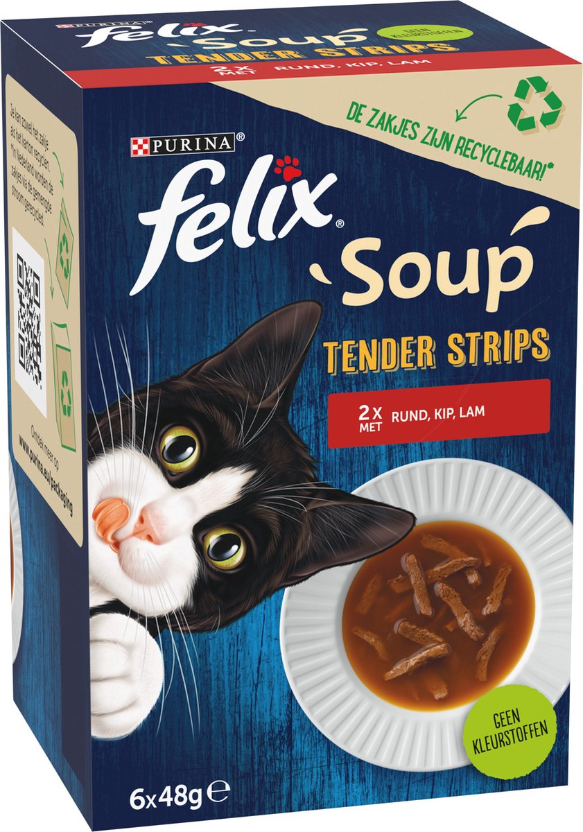  Felix Soup Tender Strips Met Rund, Kip &amp; Lam - Katten Natvoer - 24 X 48g