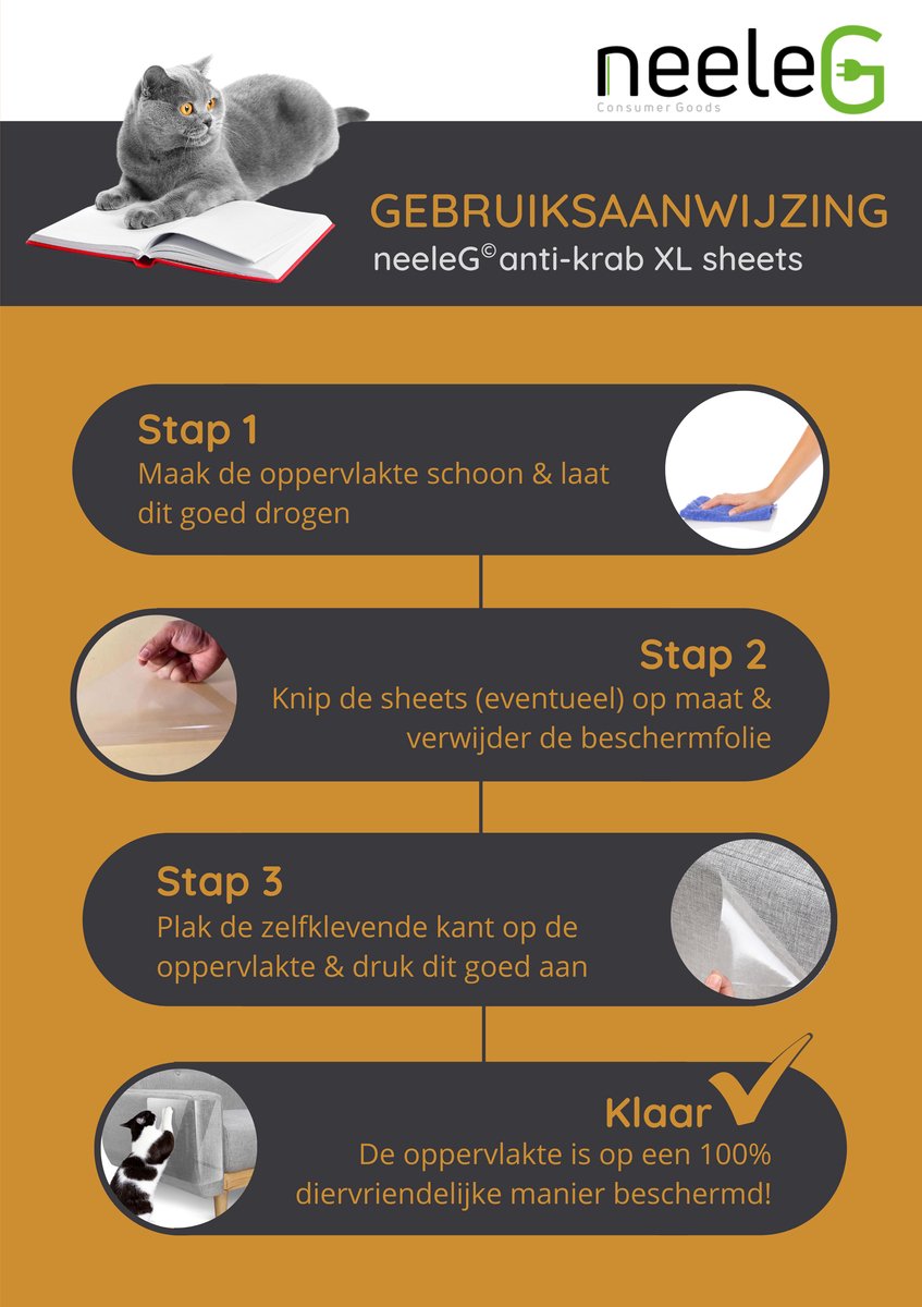 Merkloos Katten Anti Krab XXL Vellen - 10 Stuks - Met NeeleG Springveren - Meubelbescherming - Diervriendelijk - Geen Krabschade Aan Meubels - Bankbescherming - Enkelzijdig Klevend En Transparant - Zonder Punaises - Krabpaal - Anti Scratch - 30x45 CM