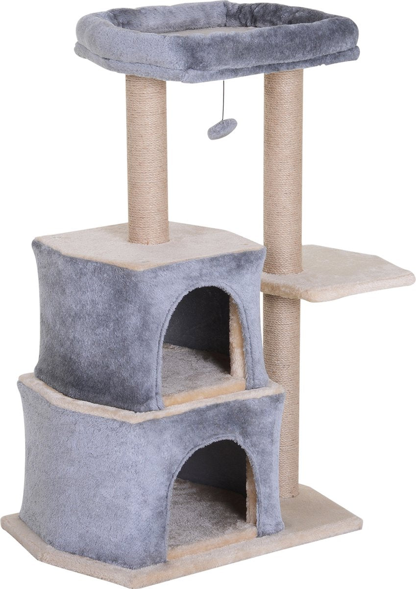  PawHut Krabpaal Kattenboom Met Grot Klimboom Kattenhuis Sisal Paal Sisal Grijs D30-218