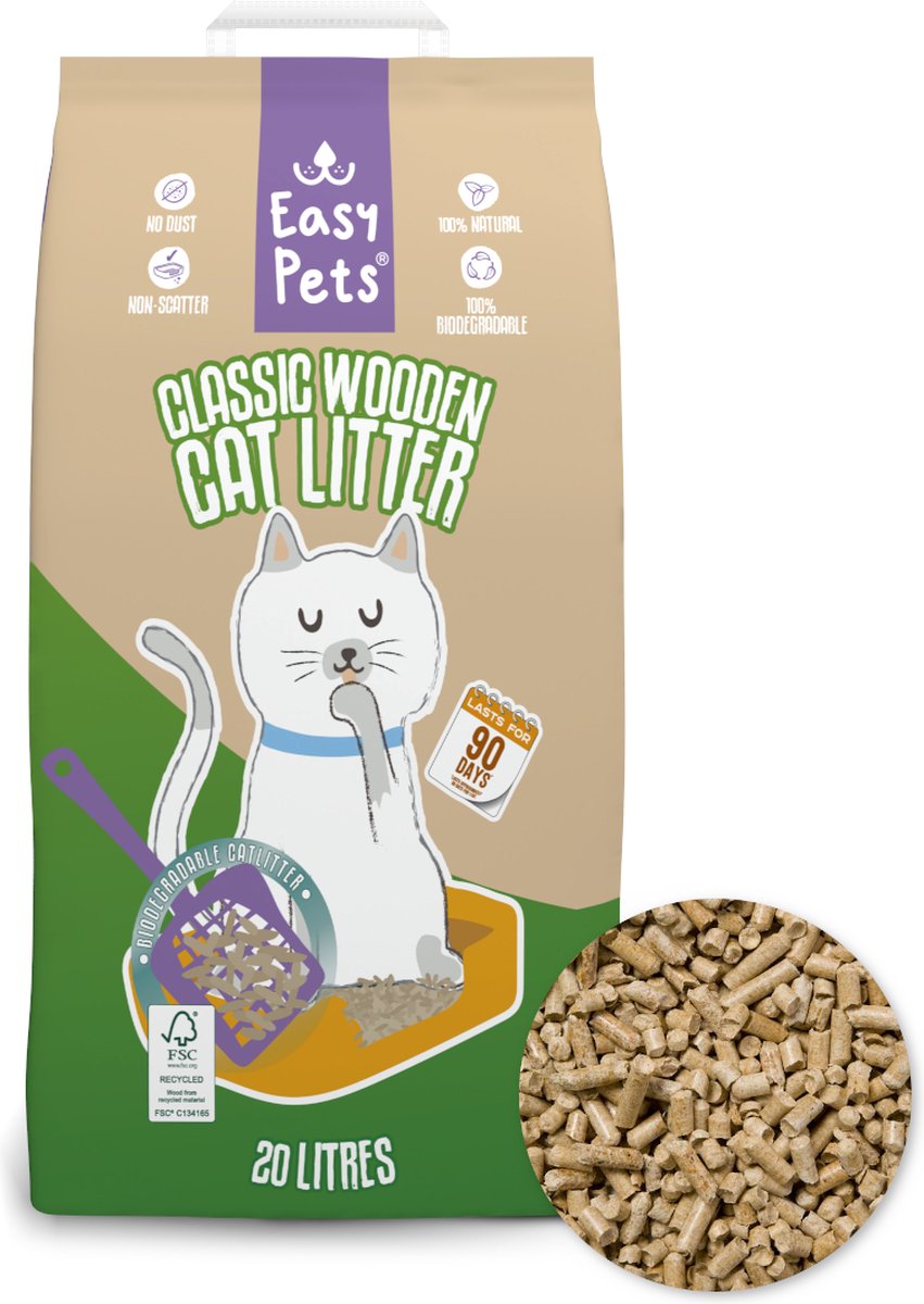 Easypets Houtkorrel Kattenbakvulling 10KG - 20L - Biologisch Afbreekbare Houtkorrels - FSC