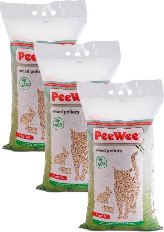  Peewee Houtkorrels Kattenbakvulling - 3 X 9 Kg (27 Kg, 42l)