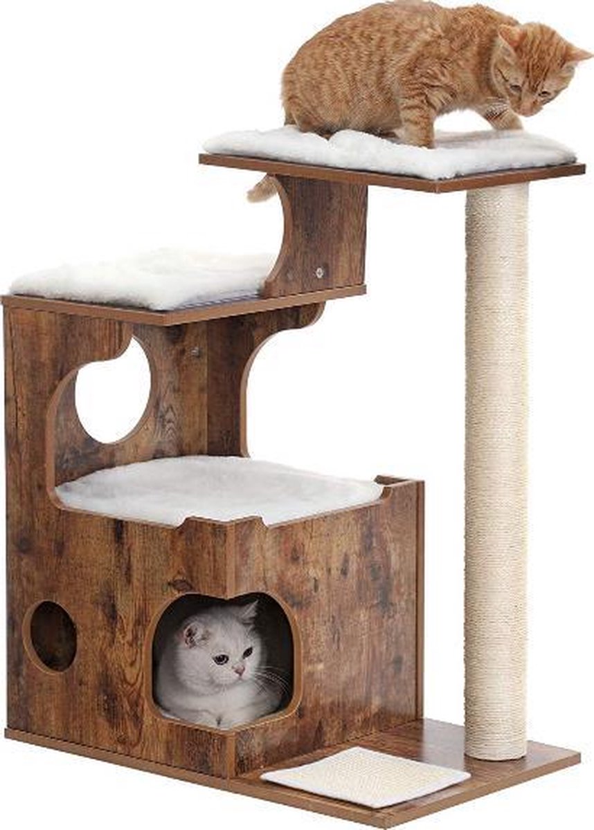  MIRA Home - Krabpaal Voor Katten - Krabpaal - Hout/Sisal - Bruin/Zwart - 66x42x88