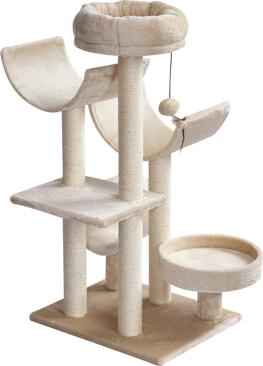  PawHut Kattenboom Kattenkrabboom Speelgoed Tunnel Katten Klimboom Krabboom Beige D30-191