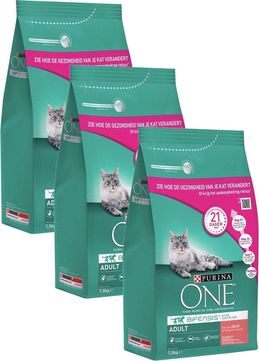  Purina One Adult Zalm&amp;Granen - Kattenvoer - 3 X 1.5 Kg