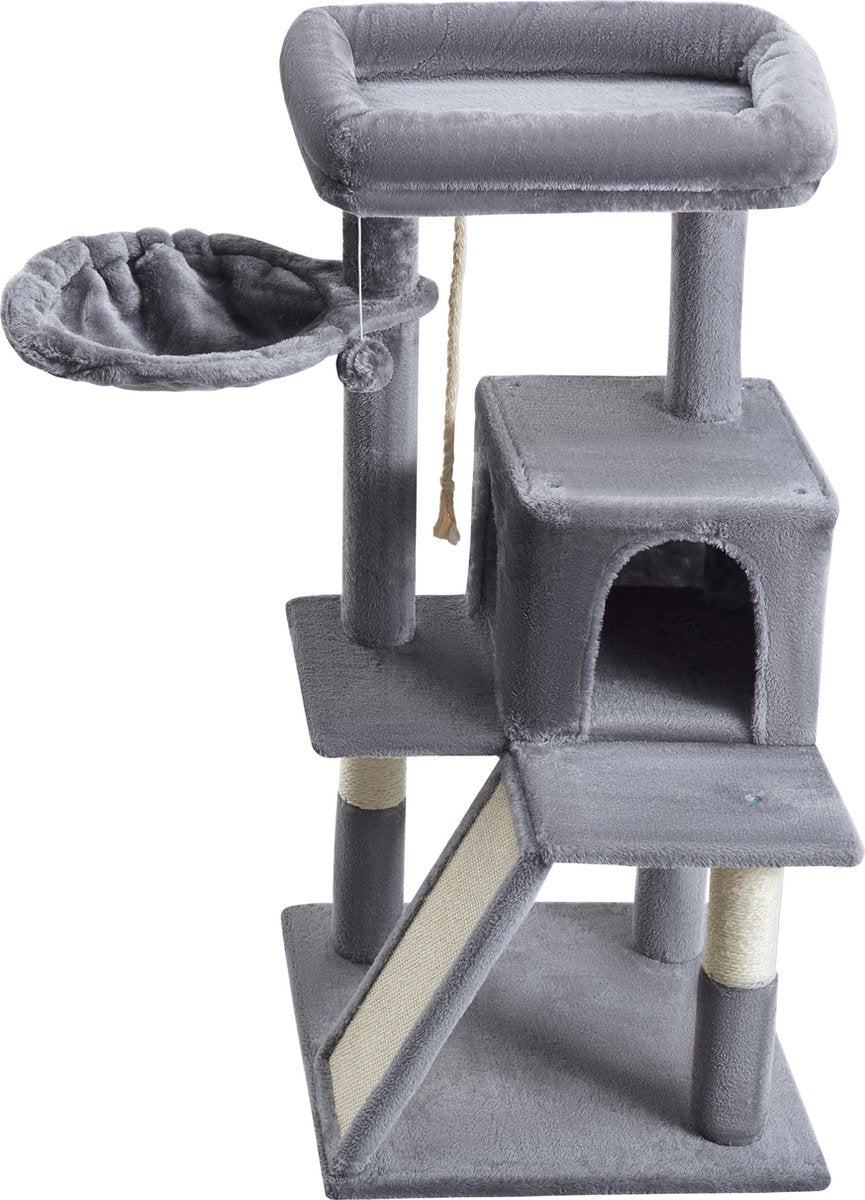  ACAZA Krabpaal, Kattenboom Met Krabbord En Huisjes Voor Meerdere Katten, Lichtgrijs