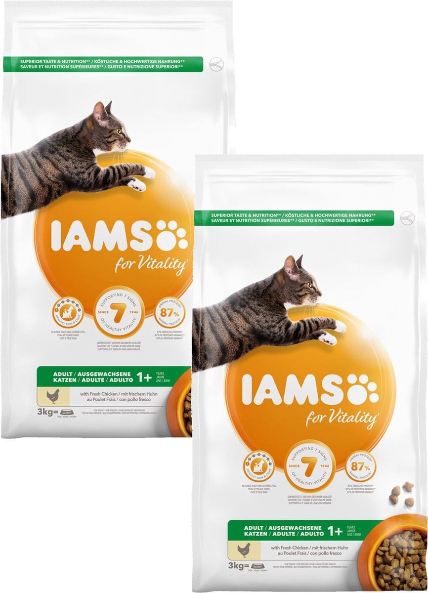 Iams Cat Adult Kip - Kattenvoer - 2 X 3 Kg