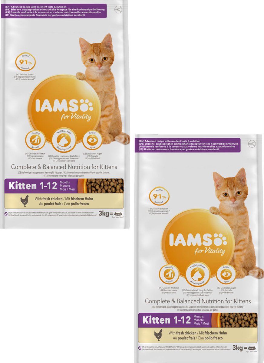  Iams Cat Kitten Kip - Kattenvoer - 2 X 3 Kg