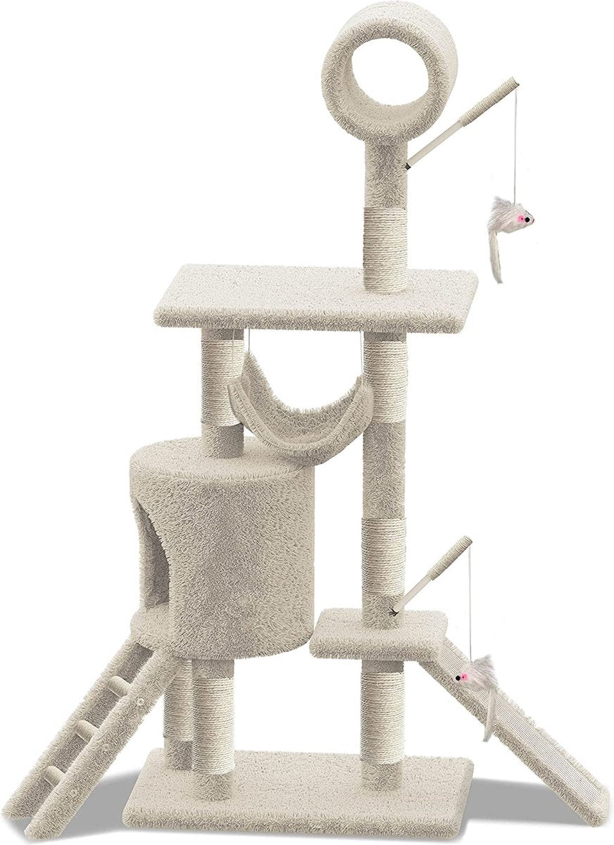 Grote Krabpaal Met Krabpaal XXL, Klimboom Voor Katten, Activiteitencentrum, Met Grot En Platforms Voor Katten, Hoogte 154 Cm, Beige