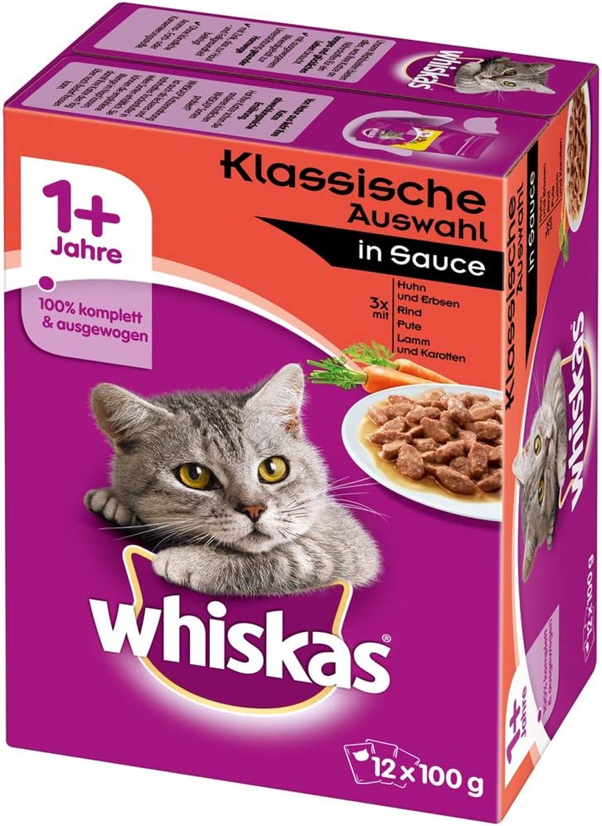  Whiskas Classic Selectie Kattenvoer, Hoogwaardig Nat Voer Voor Volwassen Katten 48 X 100g
