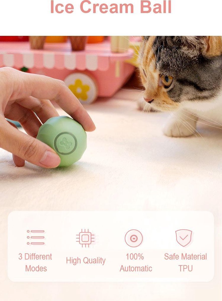  Cheerble | Mini Bal 3.0 | Roze | Zelf Rollende Bal Voor Katten | 3 Automatische Speelmodi | Interactief En Intelligentie Kattenspeelgoed | Kattenspeeltje