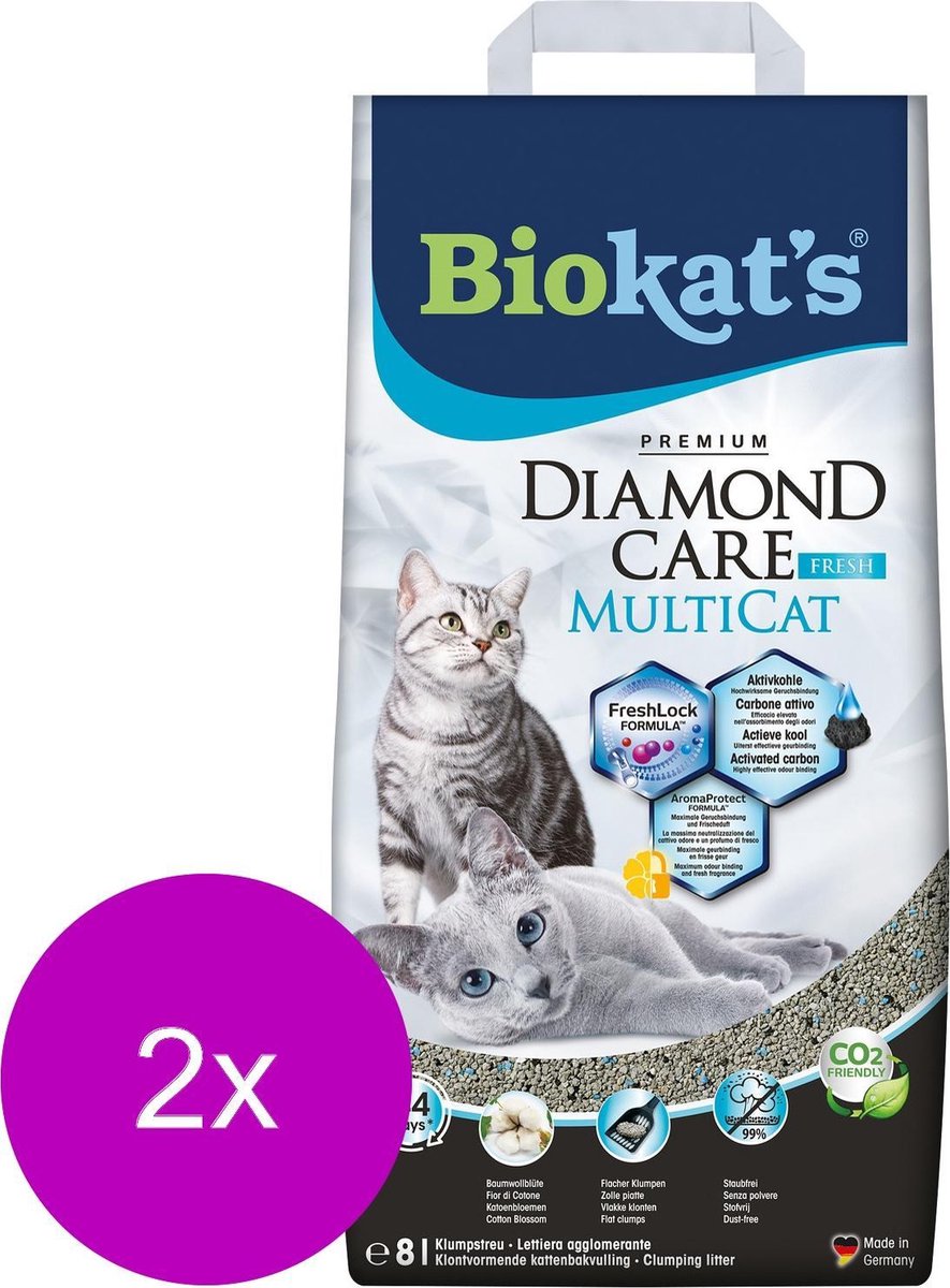  Biokat's Diamond Care Multicat - Kattenbakvulling - 2 X 8 L