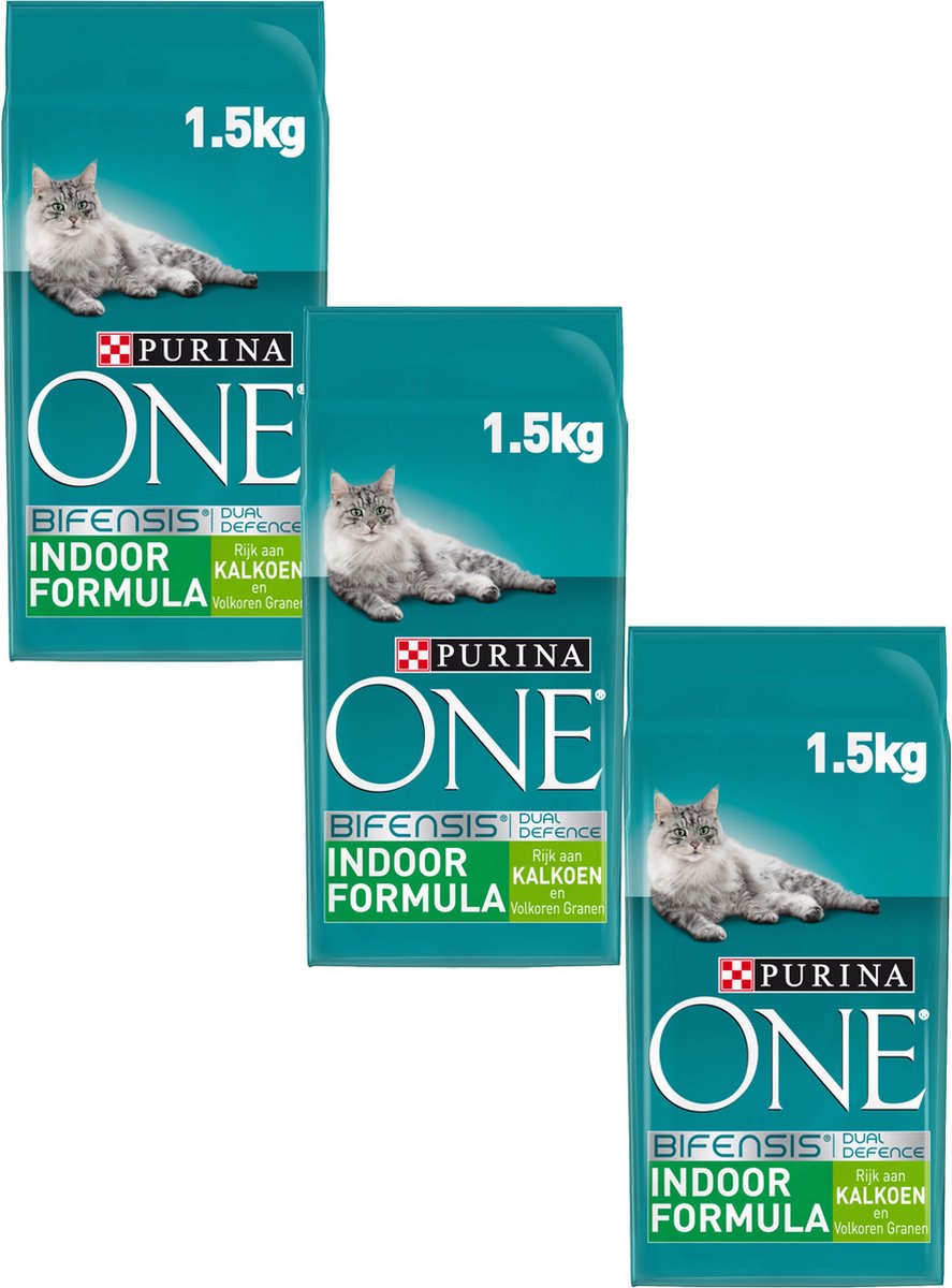 Purina One Indoor Formula Kalkoen - Kattenvoer - 3 X 1.5 Kg