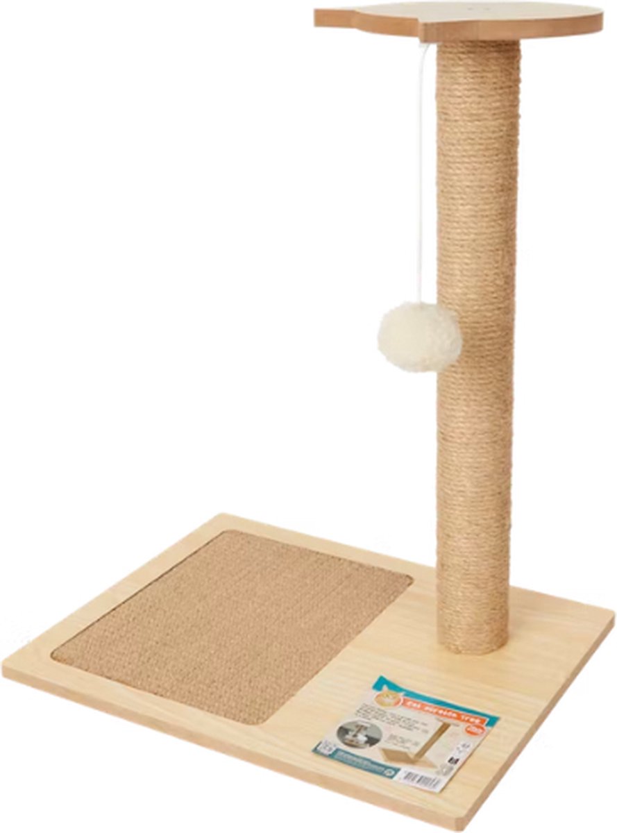  Houten Krabpaal Met Bal - Katten Benodigdheden - Kat Speeltje - Huisdier/ Dieren - 30x40 - Cadeau - Pet Toy - Kitten - Beige