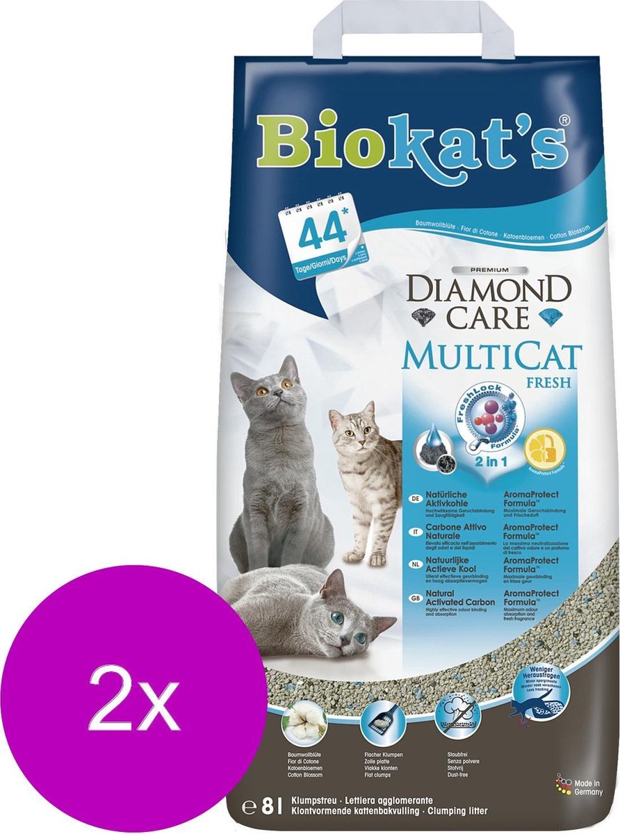  Biokat's Diamond Care Multicat - Kattenbakvulling - 2 X 8 L