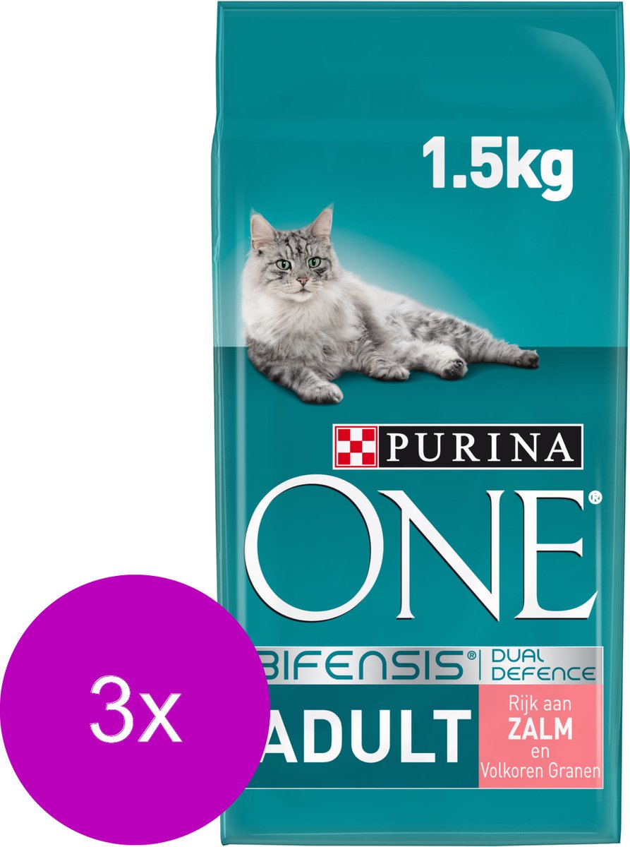  Purina One Adult Zalm&amp;Granen - Kattenvoer - 3 X 1.5 Kg