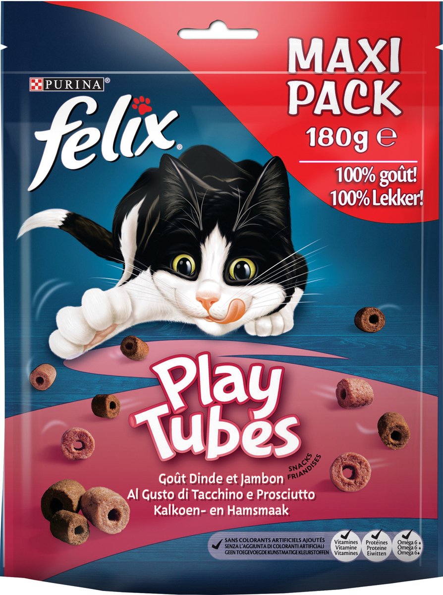  Felix PlayTubes - Kattensnacks Kalkoen &amp; Ham - 5 X 180g