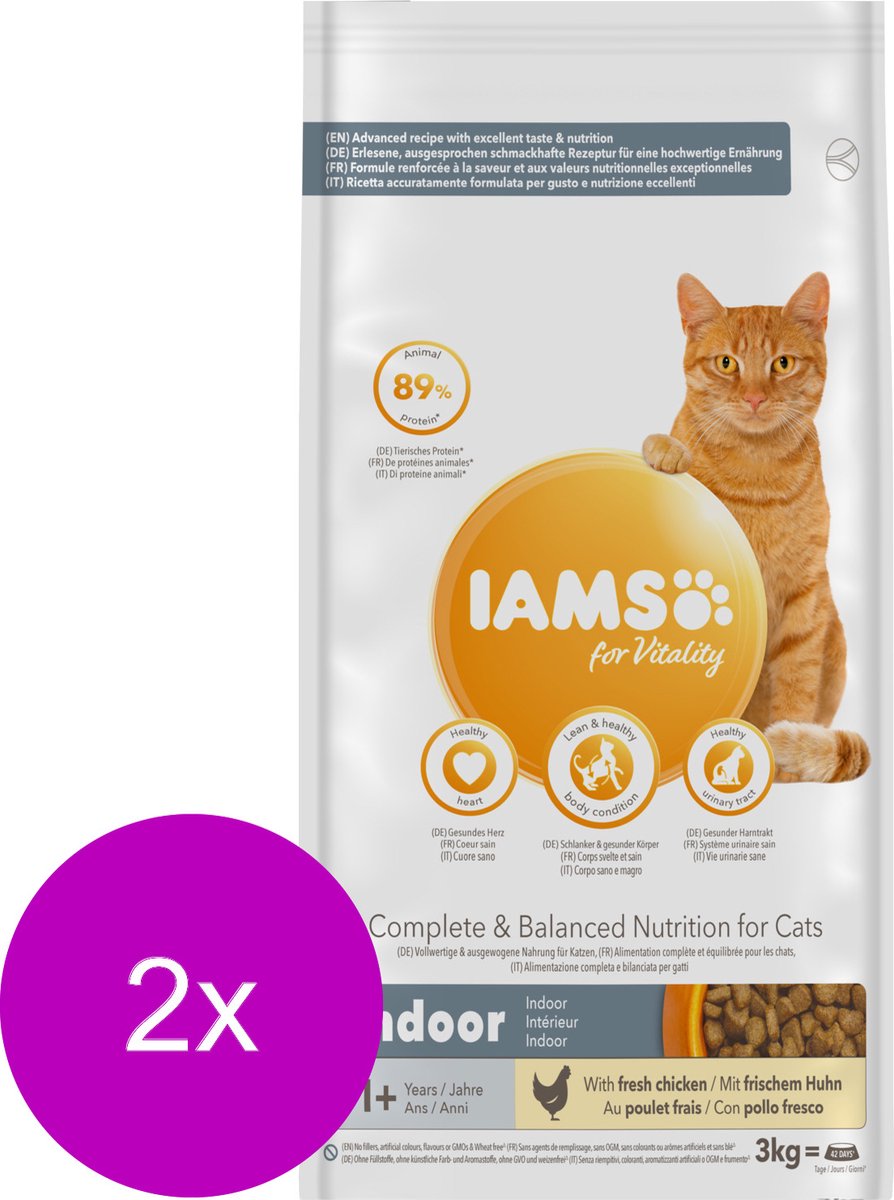  Iams Cat Adult Indoor - Kattenvoer - 2 X Kip 3 Kg