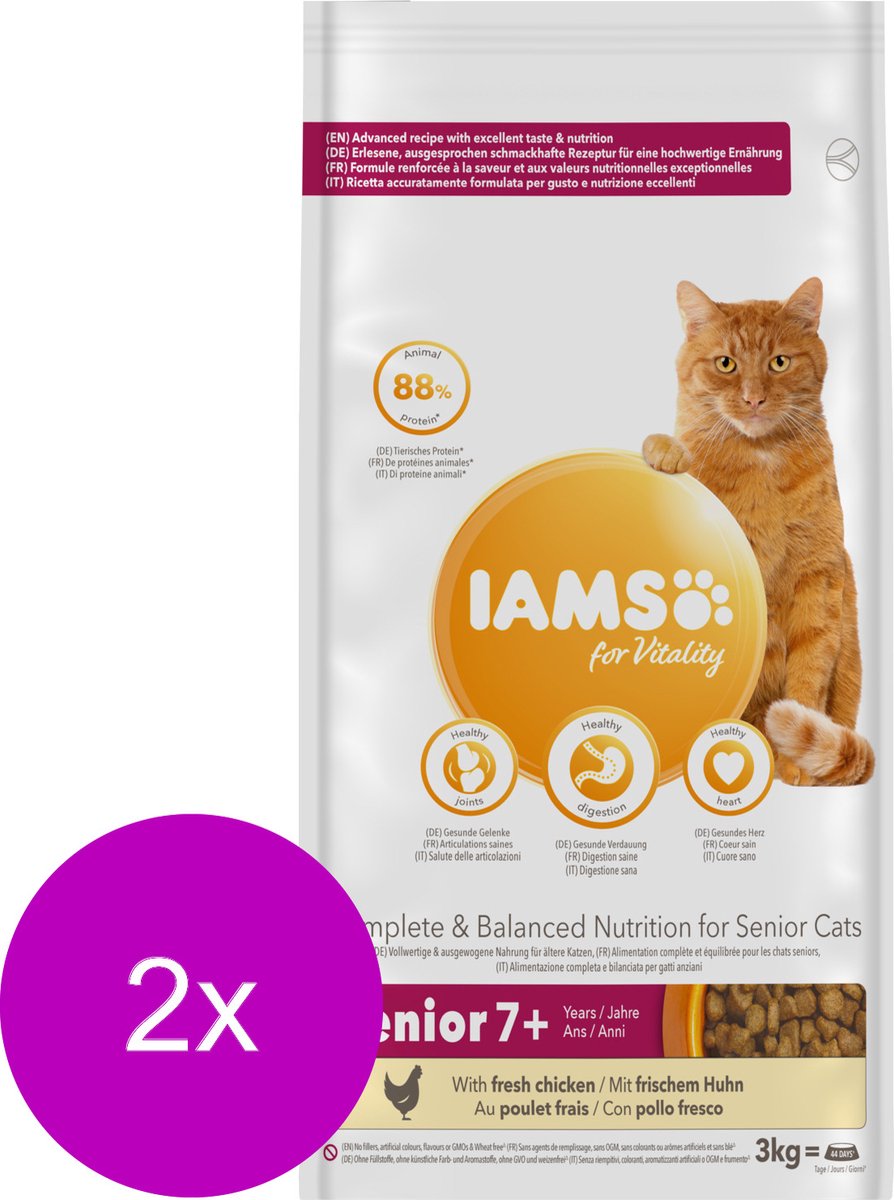  Iams Cat Senior Kip - Kattenvoer - 2 X 3 Kg