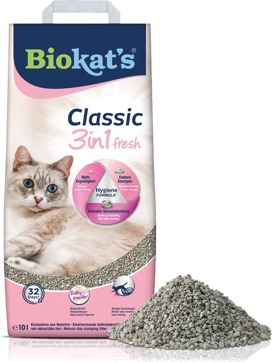  Biokat's Classic Fresh 3in1 Babypoeder - 10 L - Kattenbakvulling - Klontvormend - Babypoeder Geur
