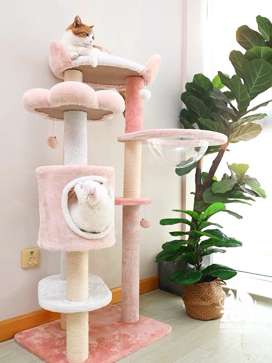 Merkloos Roze Kattenkrabpaal - Uniek In Nederland - Kattenu - 57.5x47.5x135 Cm