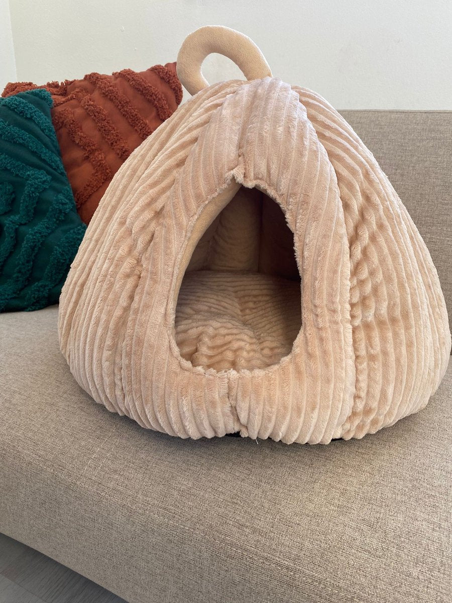  By Tiekeman Kattenmand Pompoen - Beige - Luxe Kattenmand - Kattenkussen - Anti Slip - 40x40x38 Cm