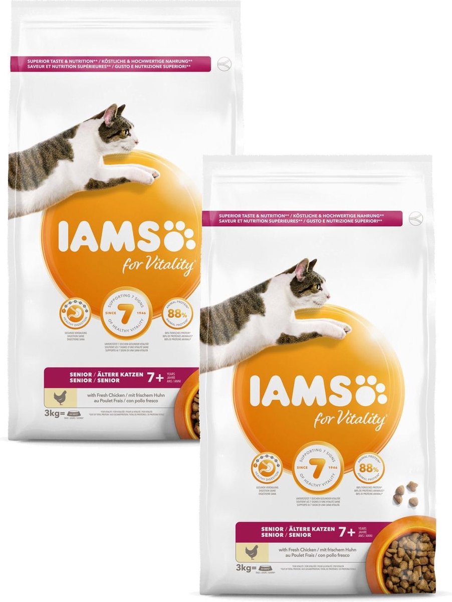  Iams Cat Senior Kip - Kattenvoer - 2 X 3 Kg