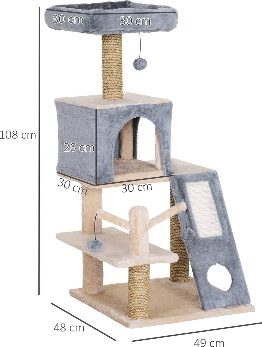  PawHut Kattenboom Klimboom Met Kattengrot Krabboom Kattenhuis Krabpaal D30-220