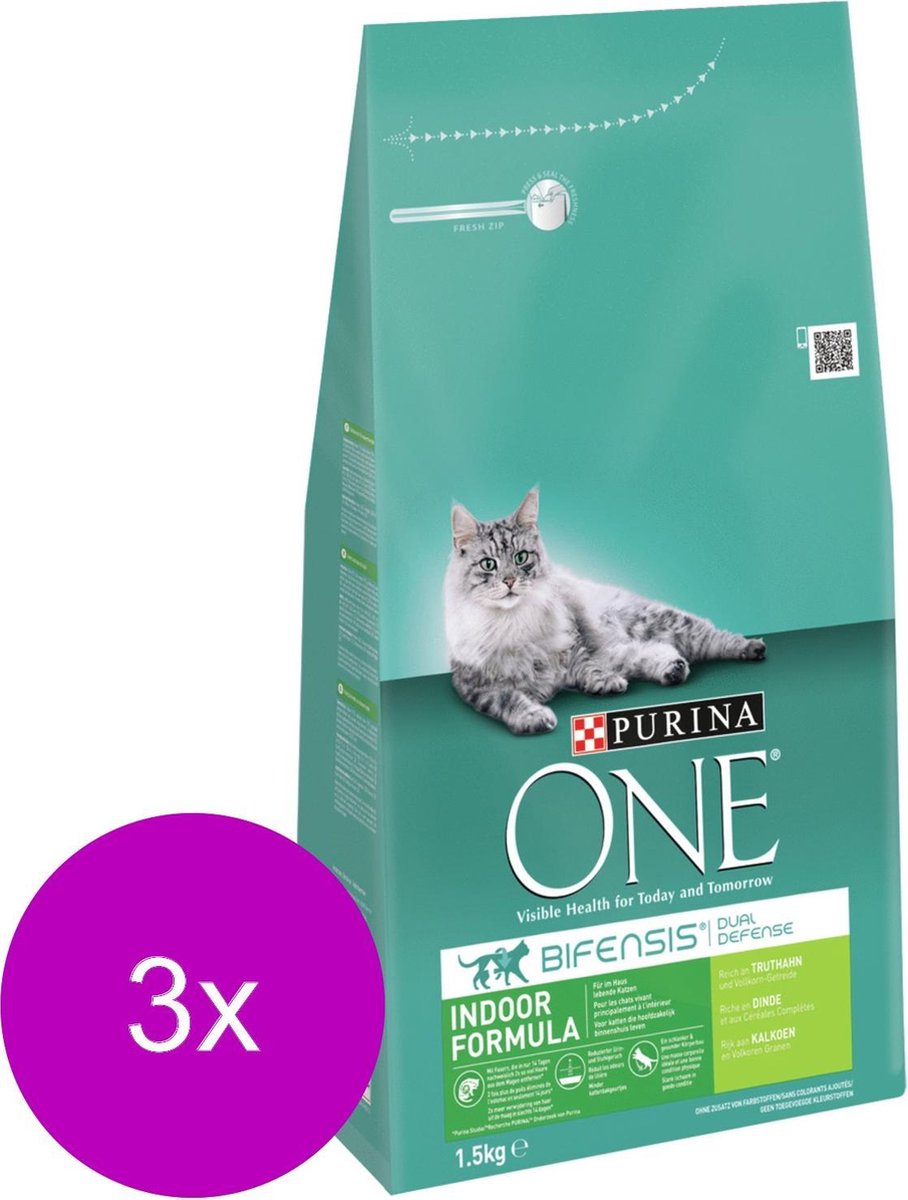  Purina One Indoor Formula Kalkoen - Kattenvoer - 3 X 1.5 Kg