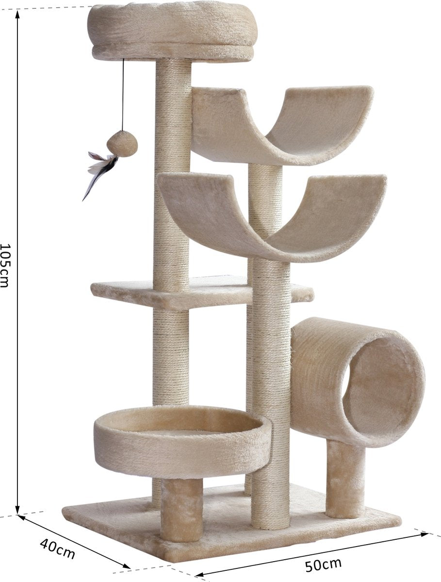  PawHut Kattenboom Kattenkrabboom Speelgoed Tunnel Katten Klimboom Krabboom Beige D30-191