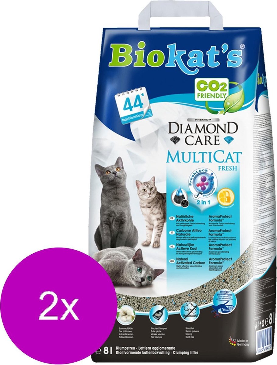  Biokat's Diamond Care Multicat - Kattenbakvulling - 2 X 8 L