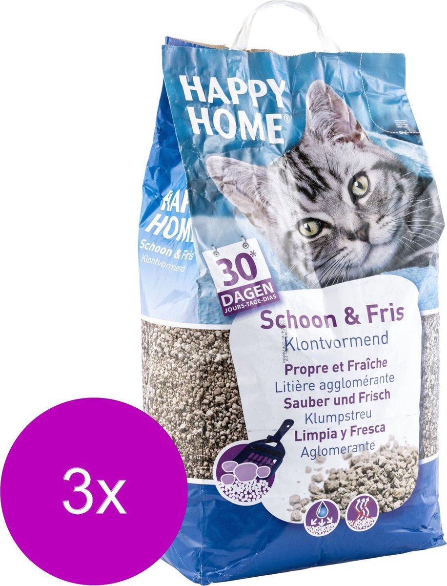  Happy Home Clumping Clean - Kattenbakvulling - 3 X 20 L