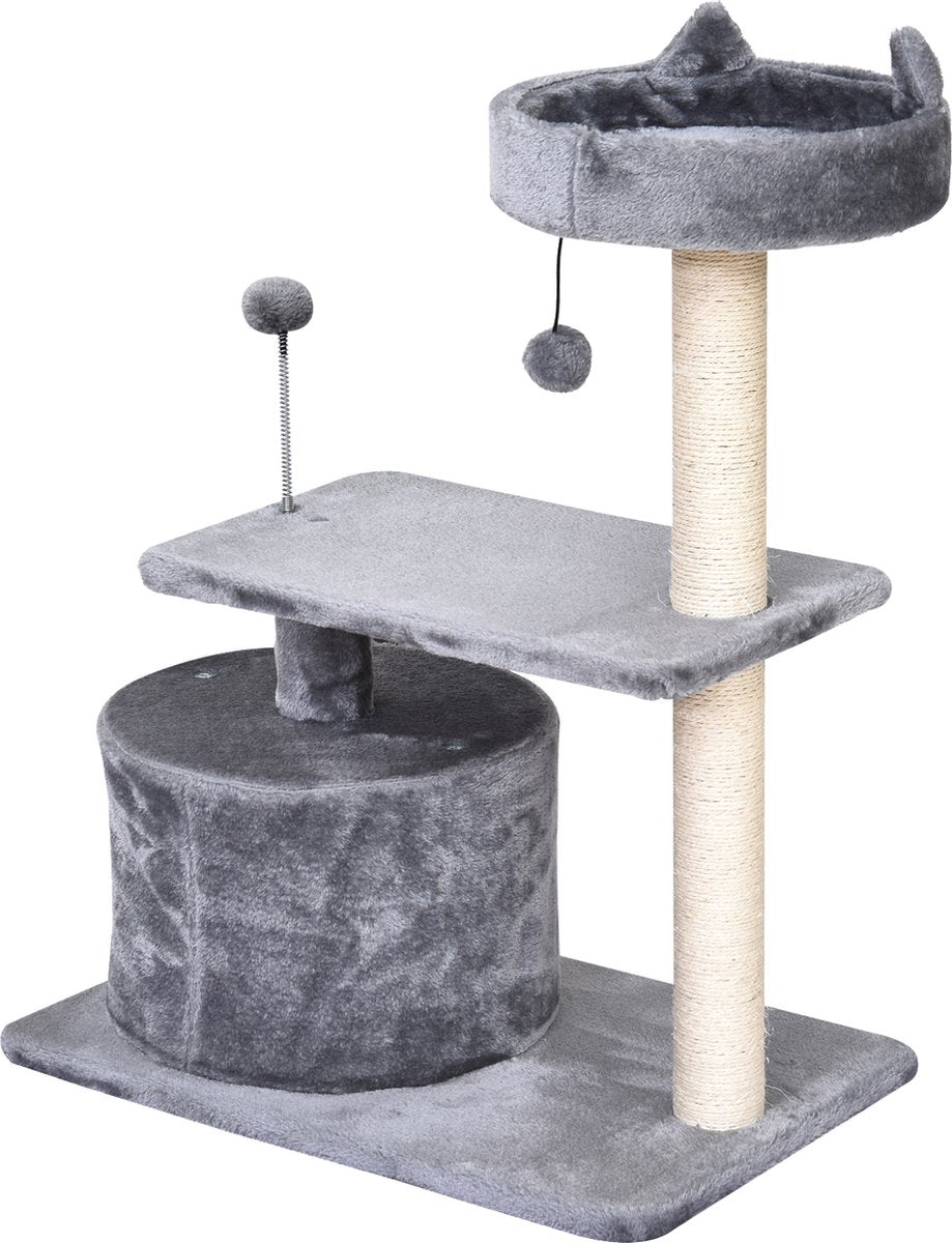  PawHut Kattenboom 3 Verdiepingen Krabpaal Kattengrot Met Sisal Palen Krabplank Pluche D30-258