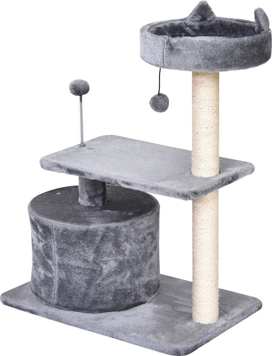  PawHut Kattenboom 3 Verdiepingen Krabpaal Kattengrot Met Sisal Palen Krabplank Pluche D30-258