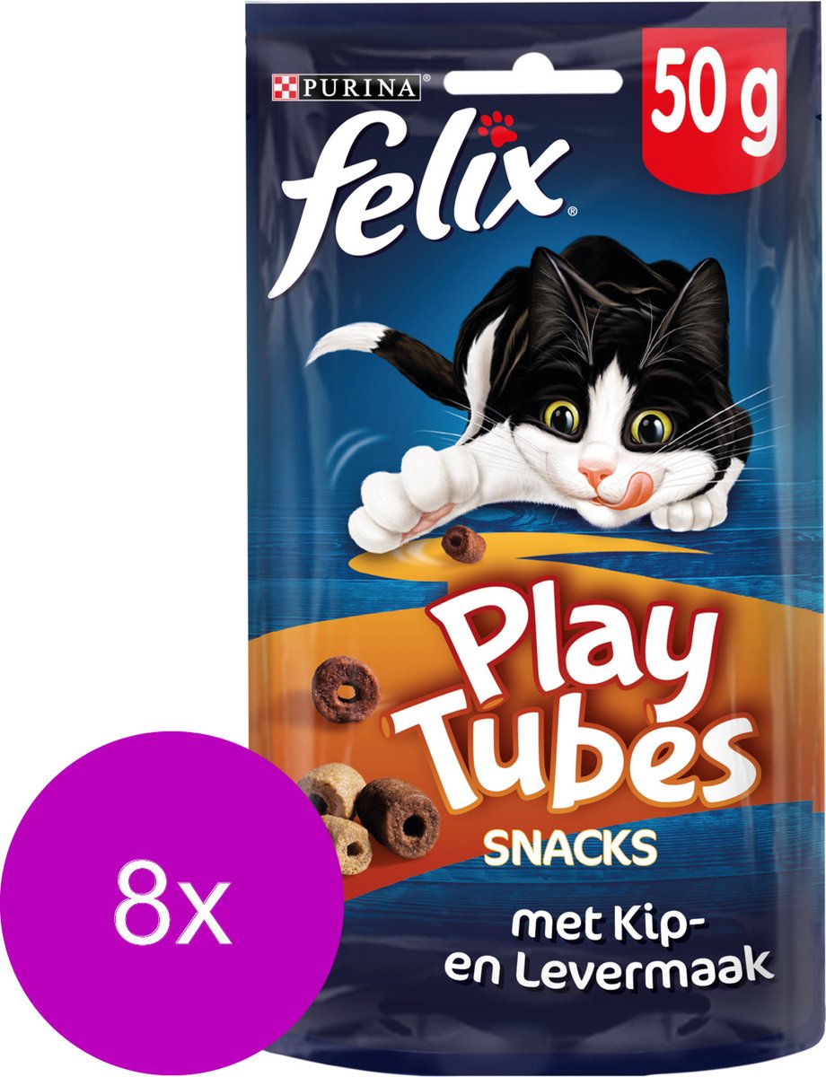  Felix PlayTubes - Kattensnacks - Kip &amp; Lever - 8 X 50g