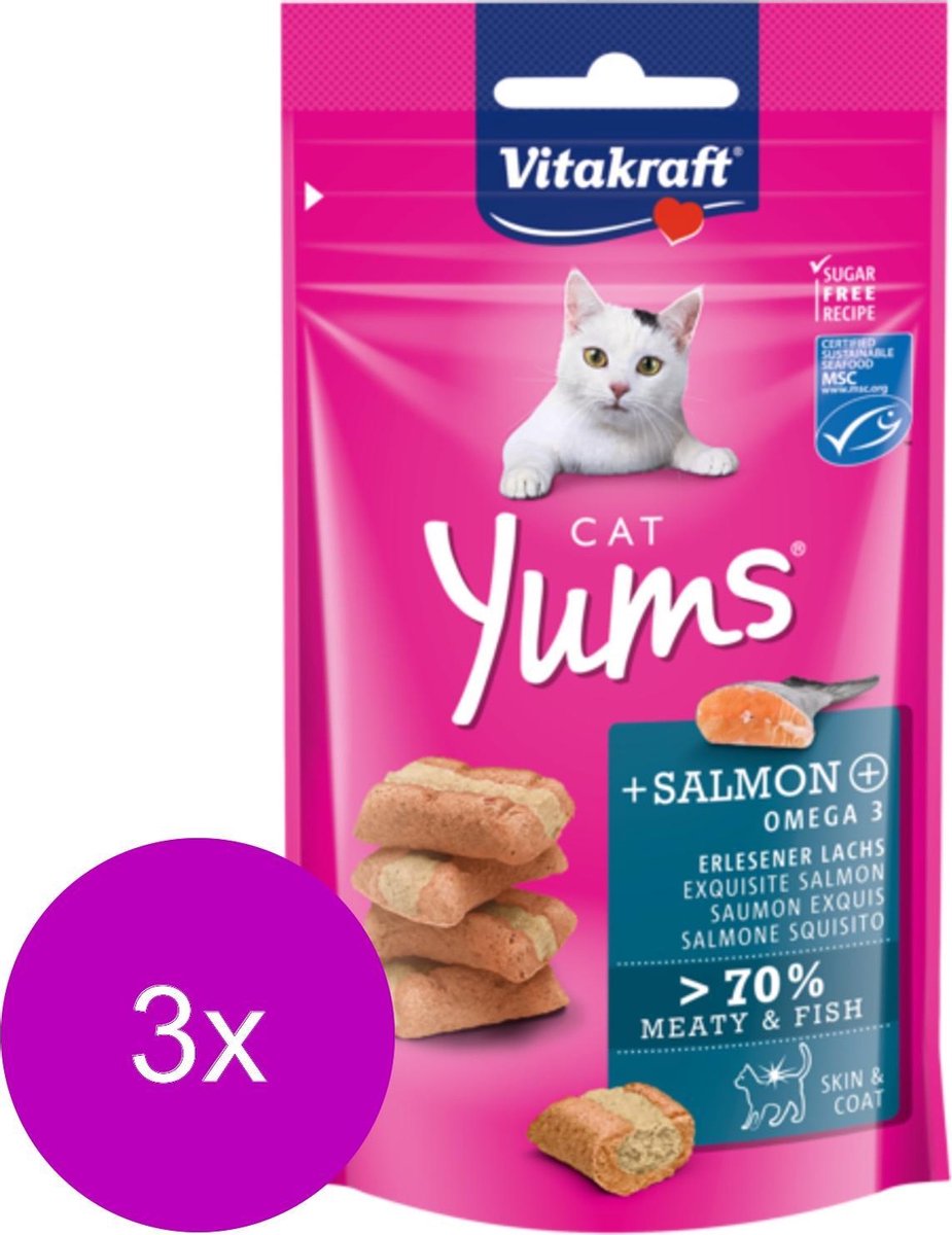  Vitakraft Cat Yums - Kat - Snack - Zalm - 3 X 40 Gr