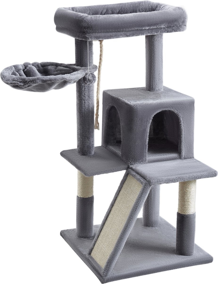 ACAZA Krabpaal, Kattenboom Met Krabbord En Huisjes Voor Meerdere Katten, Lichtgrijs
