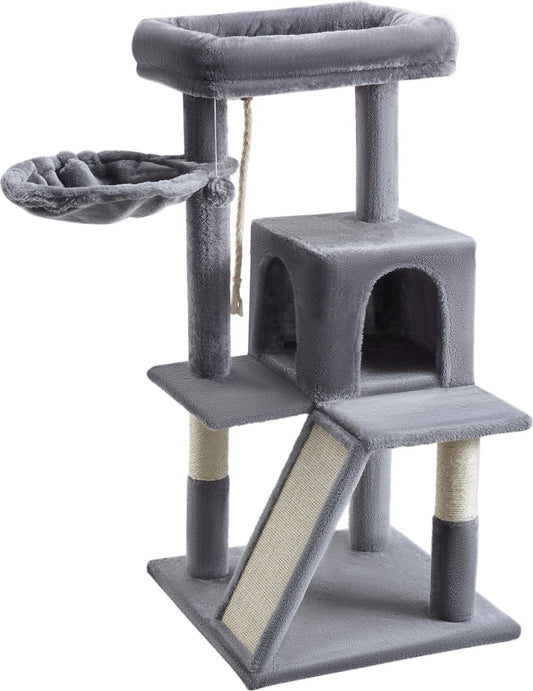  ACAZA Krabpaal, Kattenboom Met Krabbord En Huisjes Voor Meerdere Katten, Lichtgrijs
