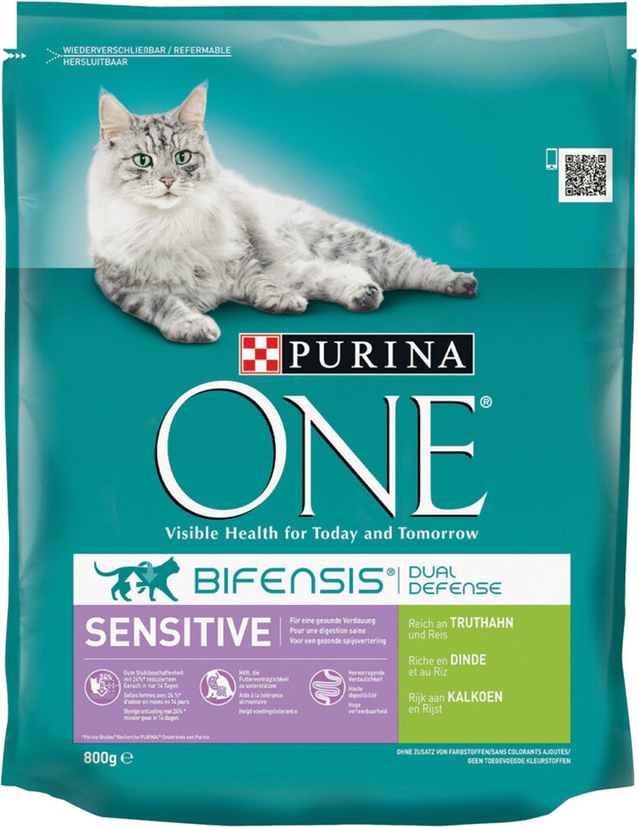  Purina One Sensitive - Kalkoen/Rijst - Kattenvoer - 800 G