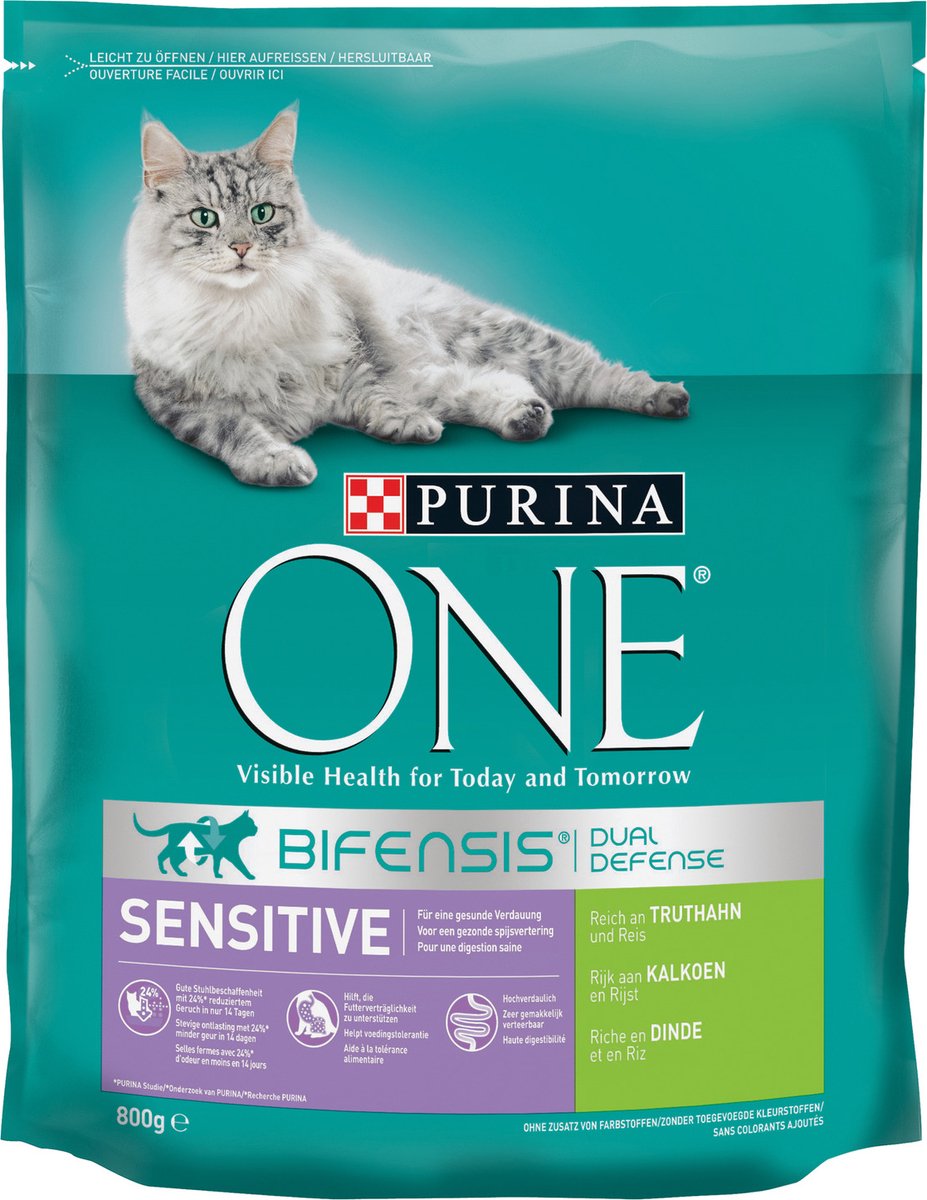  Purina One Sensitive - Kalkoen/Rijst - Kattenvoer - 800 G