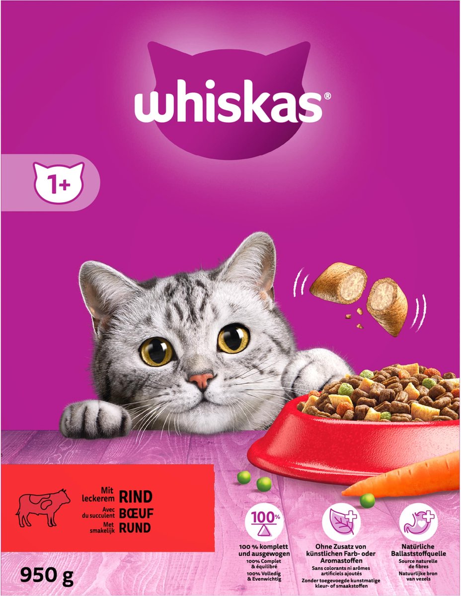  Whiskas 1+ Kattenbrokken - Rund - Doos 5 X 950 G