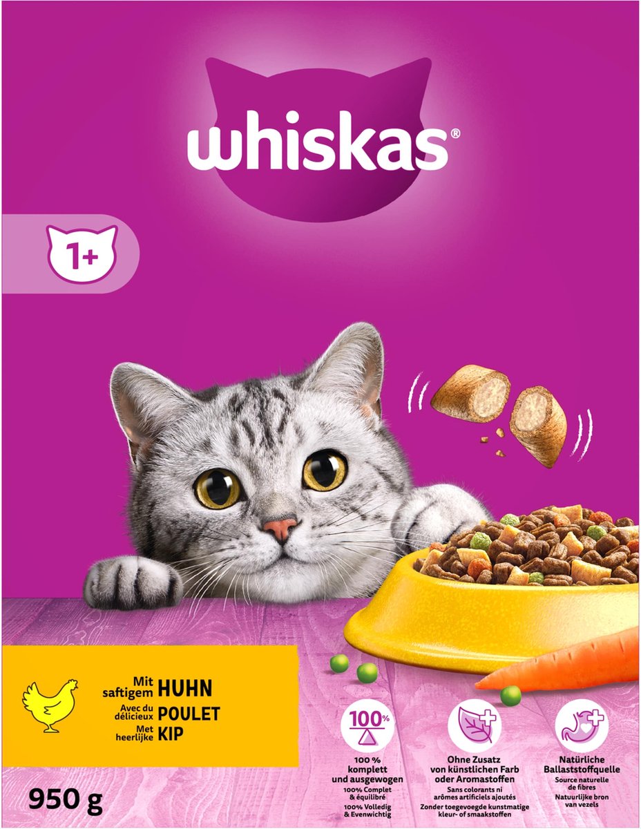  Whiskas 1+ Kattenbrokken - Kip - Doos 5 X 950 G