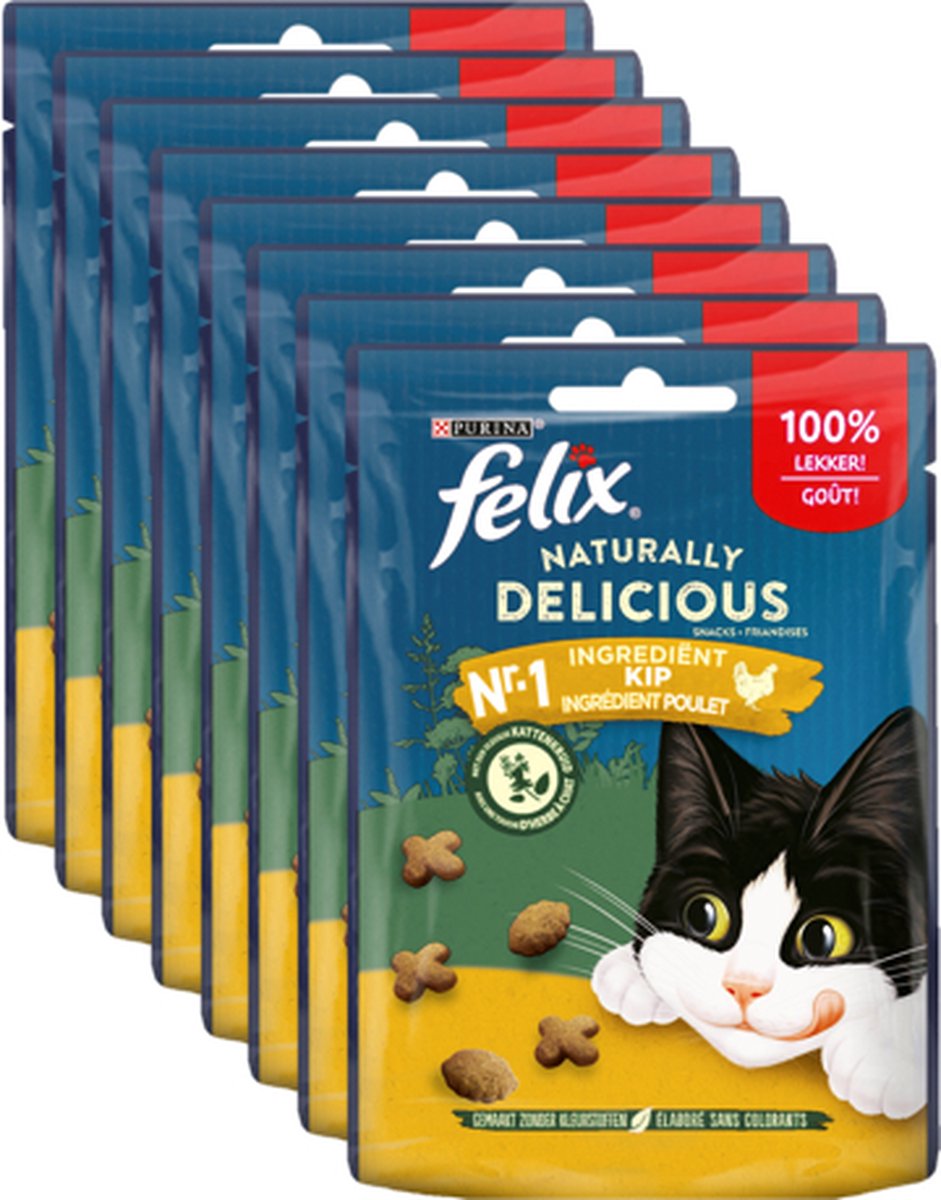  Felix Naturally Delicious Kip &amp; Catnip - Kattensnacks - 8 X 50g