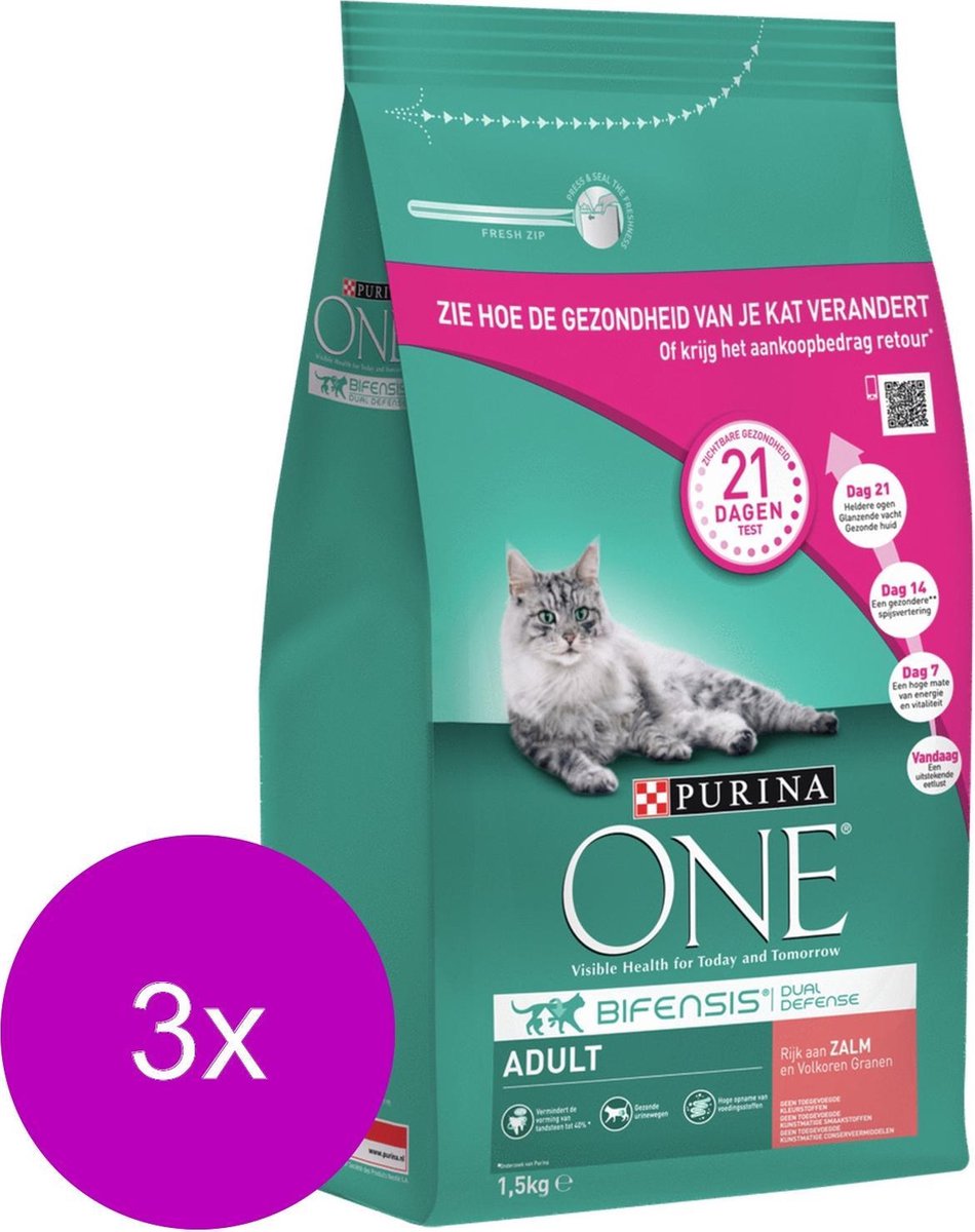  Purina One Adult Zalm&amp;Granen - Kattenvoer - 3 X 1.5 Kg